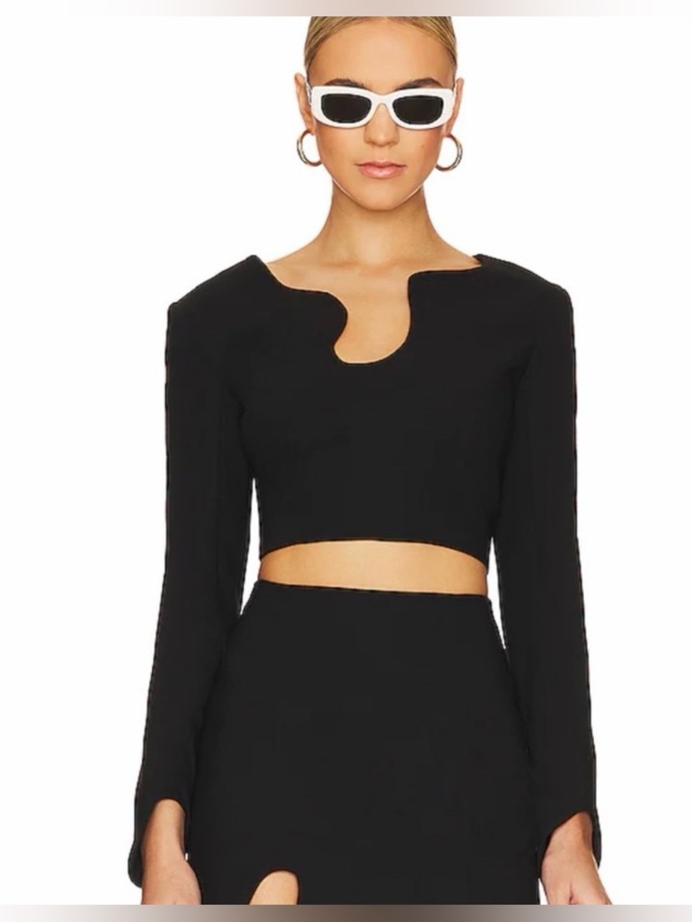 AMANDA UPRICHARD Revolve XS Black Puzzle Crop Long Sleeve Top Orig$200 Exc Cond